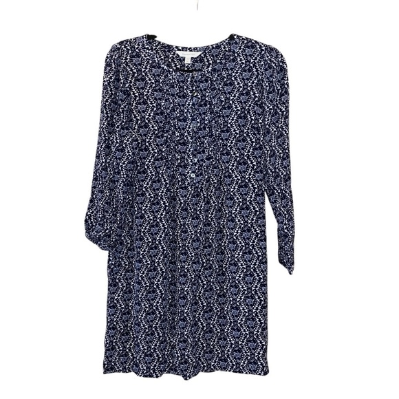 Garnet Hill Crepe Blue Patterned Dress Size Medium - Picture 1 of 11